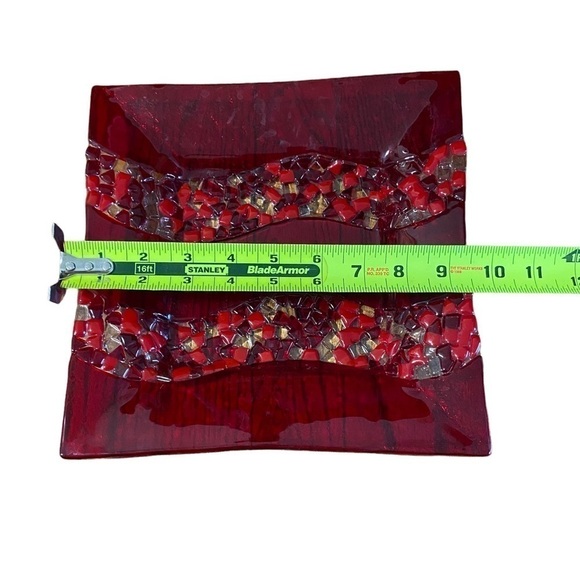 Vintage Fused  Red Glass Dish Wall Art Minimalist Mosaic Detail Signed Arcotex - Picture 7 of 12